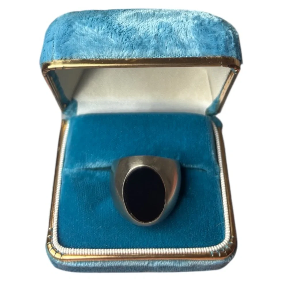 Vintage Mens Ring Mexican Silver Genuine Black Onyx Luxury Handcrafted Chunky